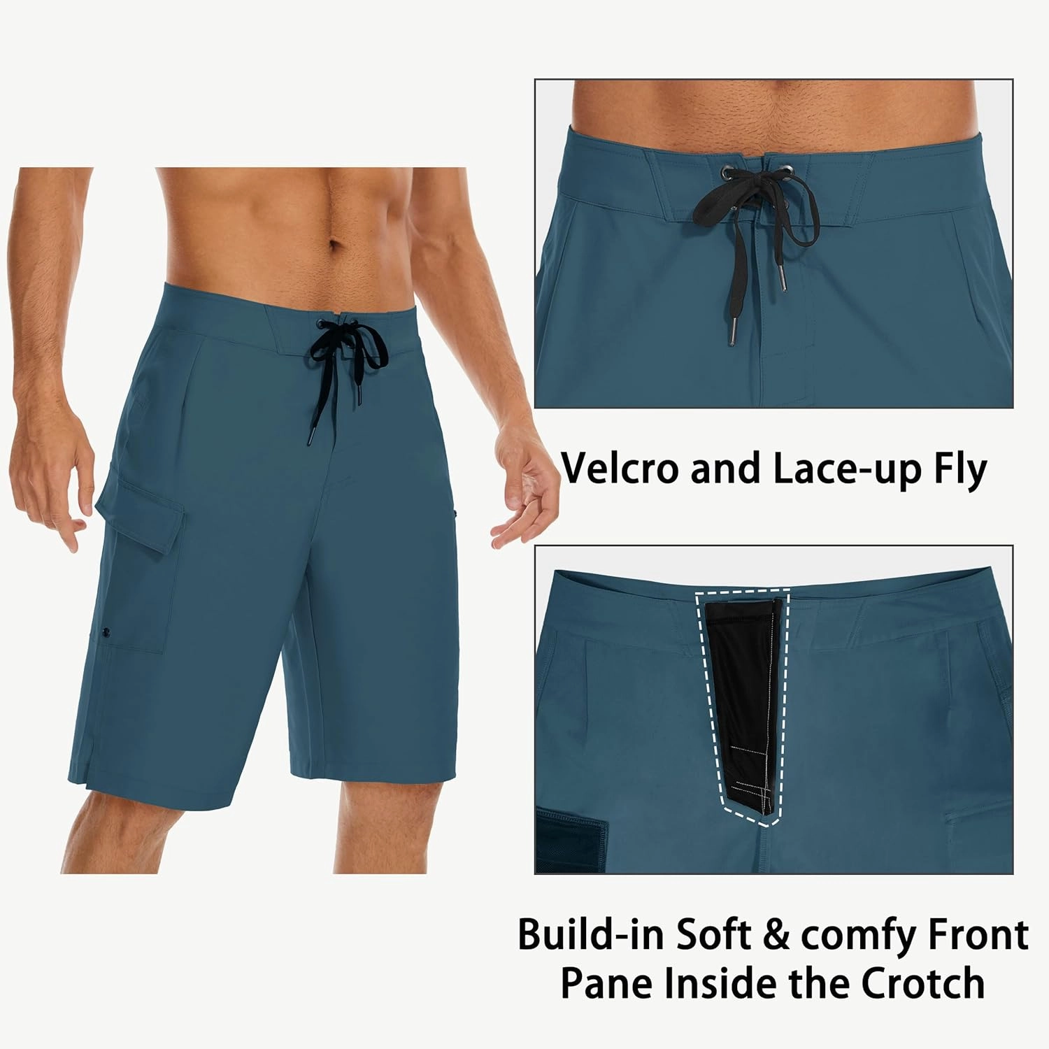 22" Men's Board Shorts Swimwear No Mesh Lining - Long Swim Trunks Surf Shorts Bathing Suit with Zipper Pocket UPF50 