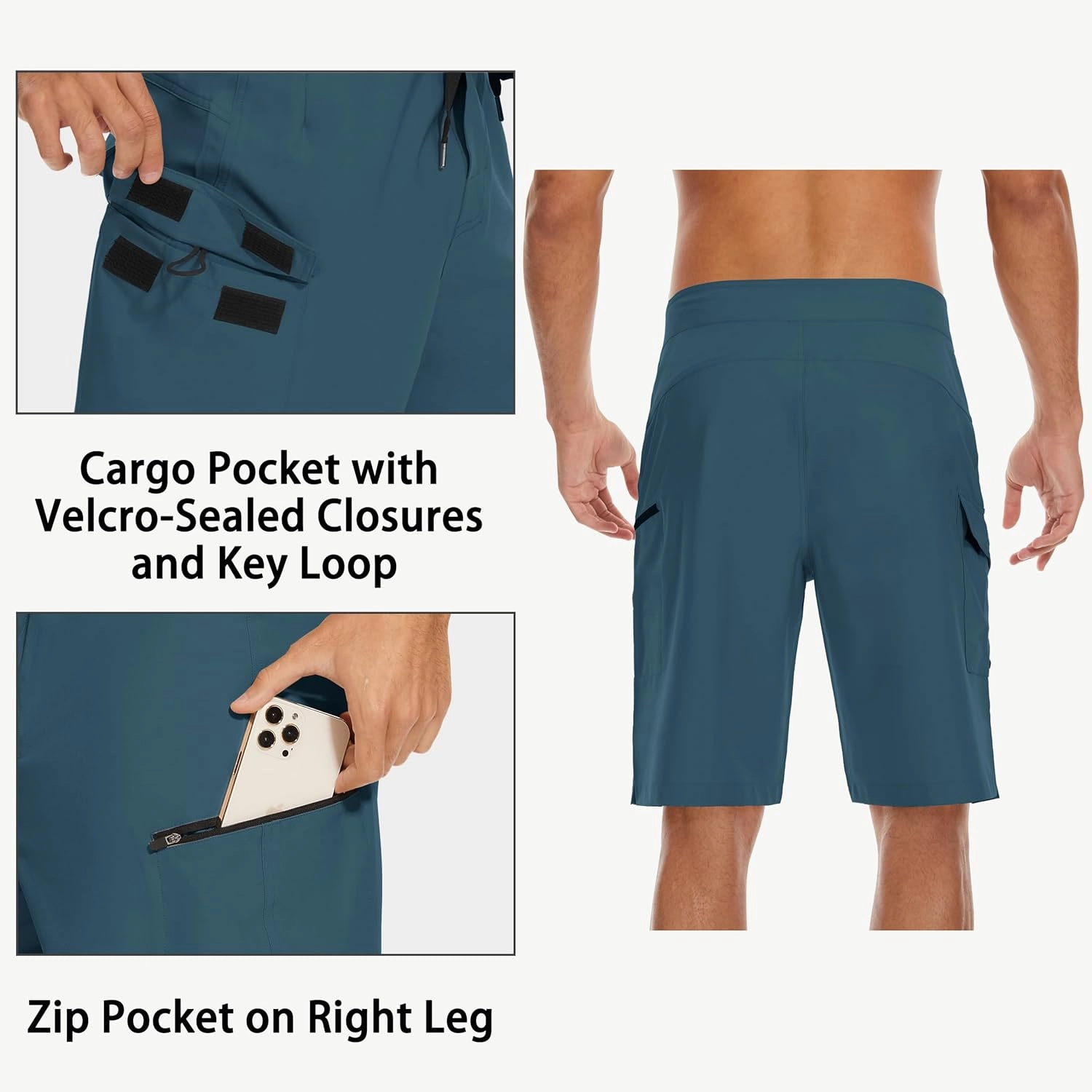22" Men's Board Shorts Swimwear No Mesh Lining - Long Swim Trunks Surf Shorts Bathing Suit with Zipper Pocket UPF50 