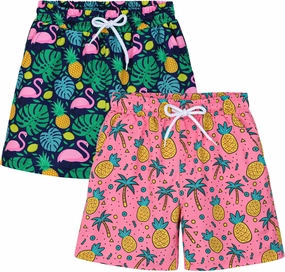 2 Pack Toddler Boys Swim Trunks UPF 50  Swim Shorts with Mesh Liner Boy Stretch Suit Swimsuit
