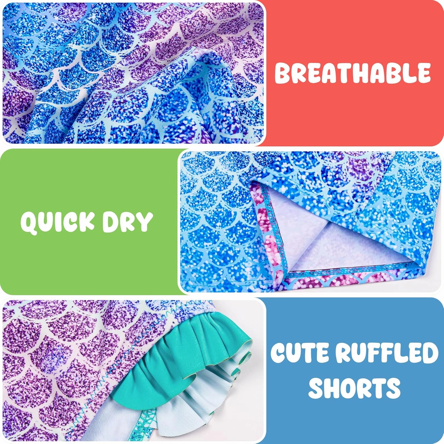 3 Pcs Girls Long Sleeve Swimsuit Rash Guard Swimsuit Quick Dry Tankini Bathing Suits Girls' Swimwear 4-8 Years