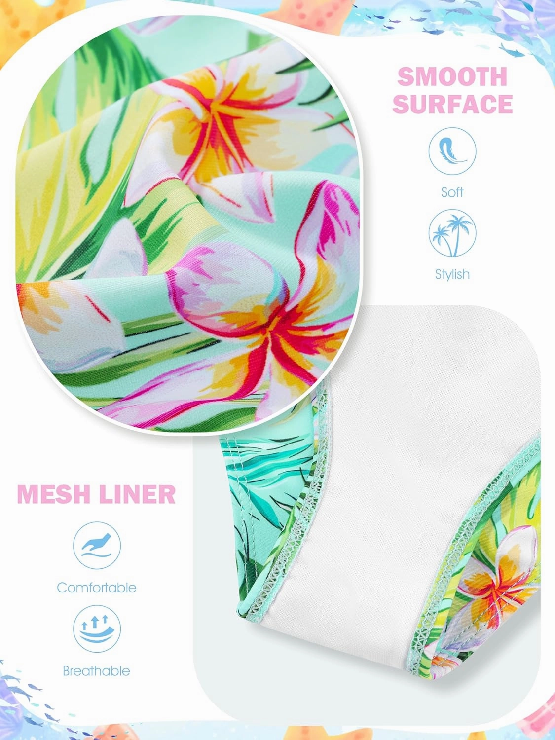 3 Pieces Girls Swimsuits Bikini Set Tropical Print Bikini Set Criss Cross Bathing Suit with Cover Up Skirt for Kids