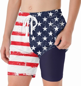 6-20T Boys Swimming Trunks 2 in 1 Bathing Suit Quick Dry Board Shorts