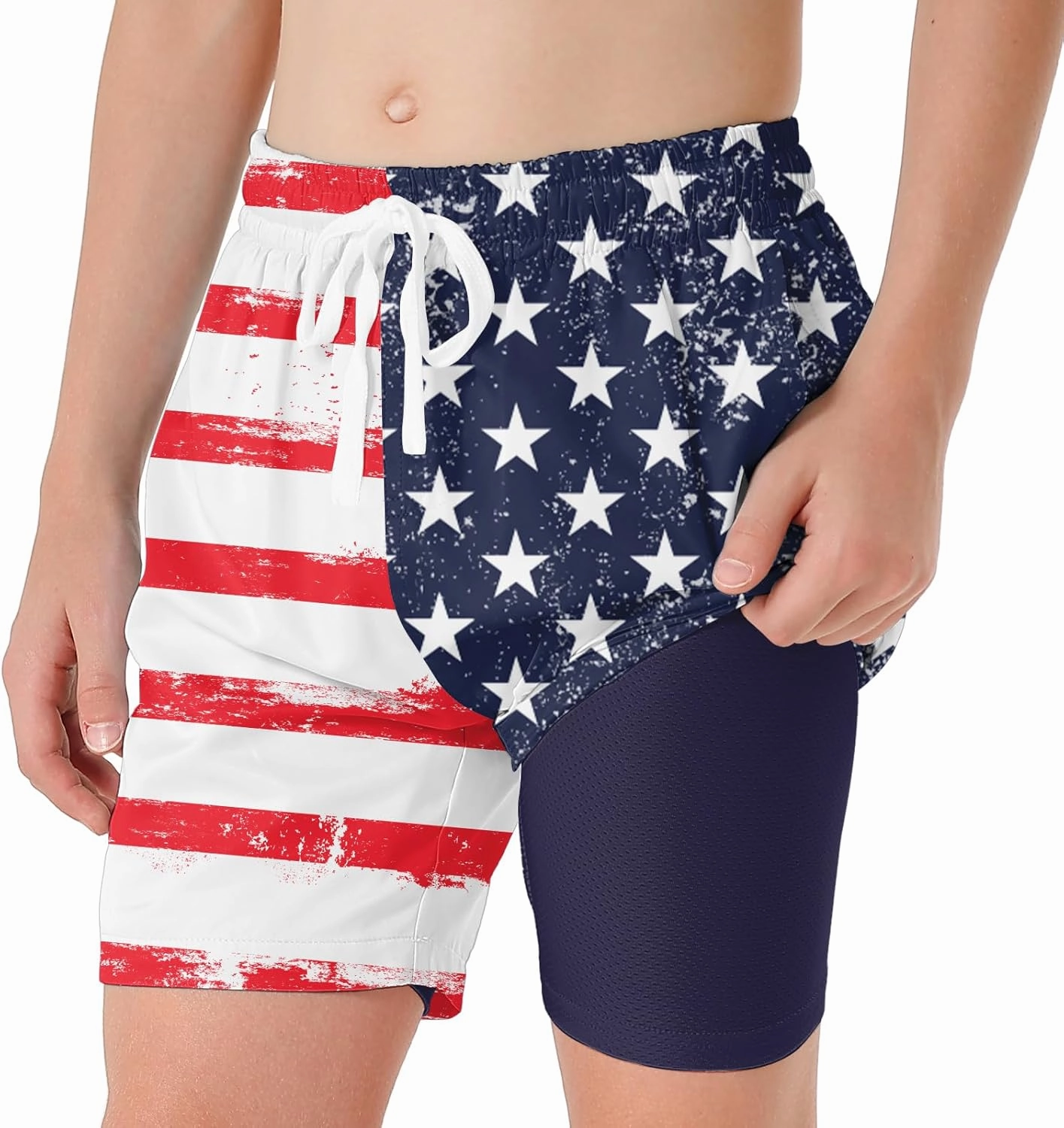 6-20T Boys Swimming Trunks 2 in 1 Bathing Suit Quick Dry Board Shorts