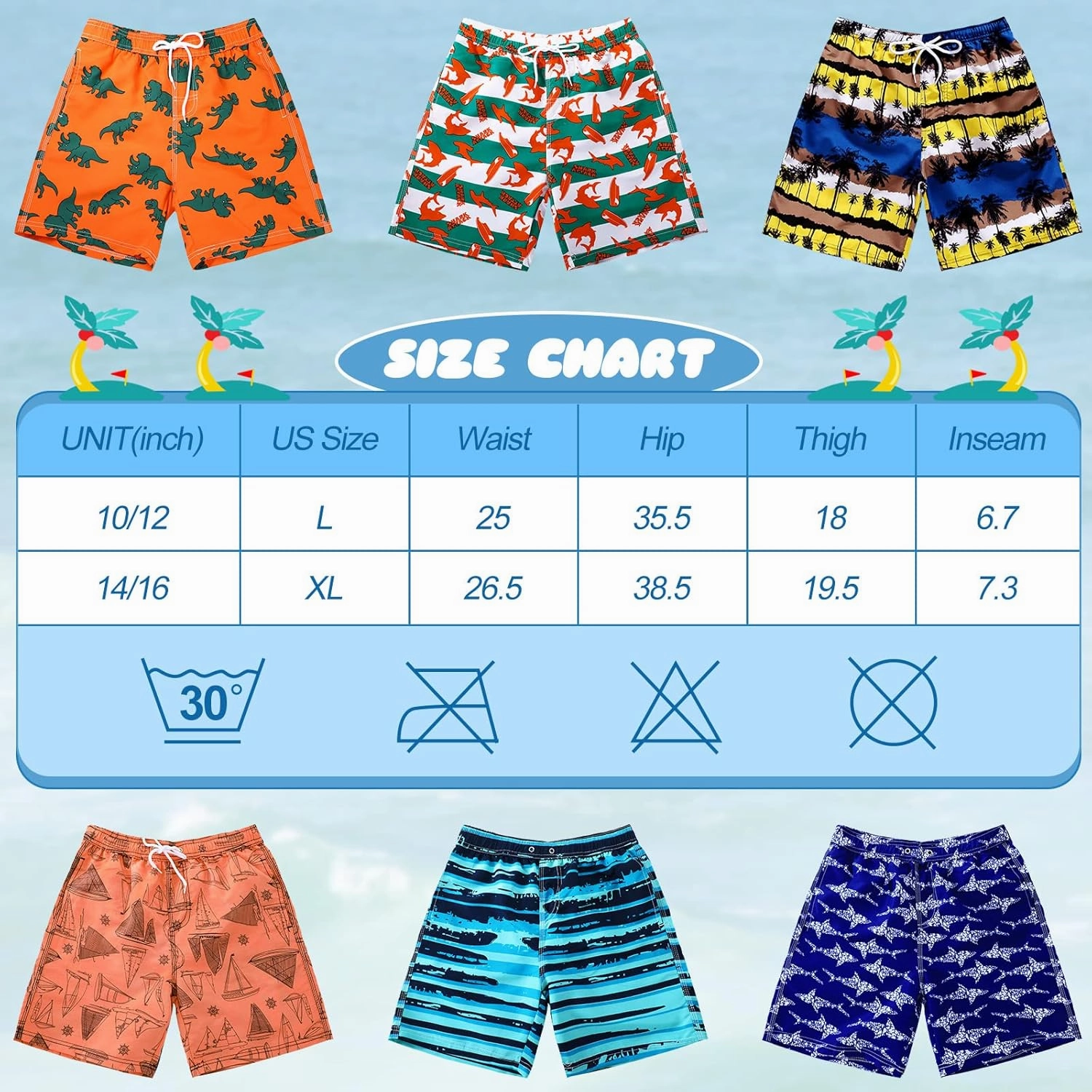 6 Pcs Boys Swim Trunks Quick Dry Swimsuit Swim Trunks with Mesh Lining Swimming Clothing for Boys