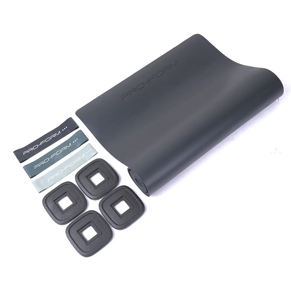 IFIT QUICK CHANGE BAR & DUMBBELL COMBO WITH MAT   MINI BANDS, Wheelchair accessible gym gear, Rubber Gripped Olympic Plates, Ab roller wheel