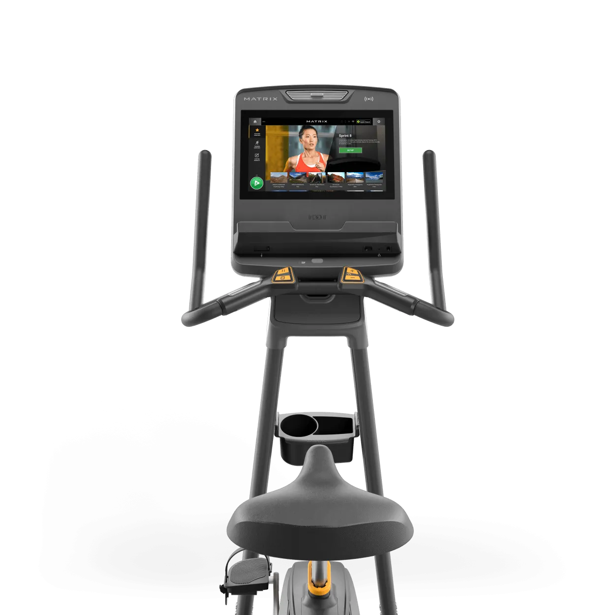 Lifestyle Upright Cycle with Touch Console, Fixed Barbell Set, Flooring
