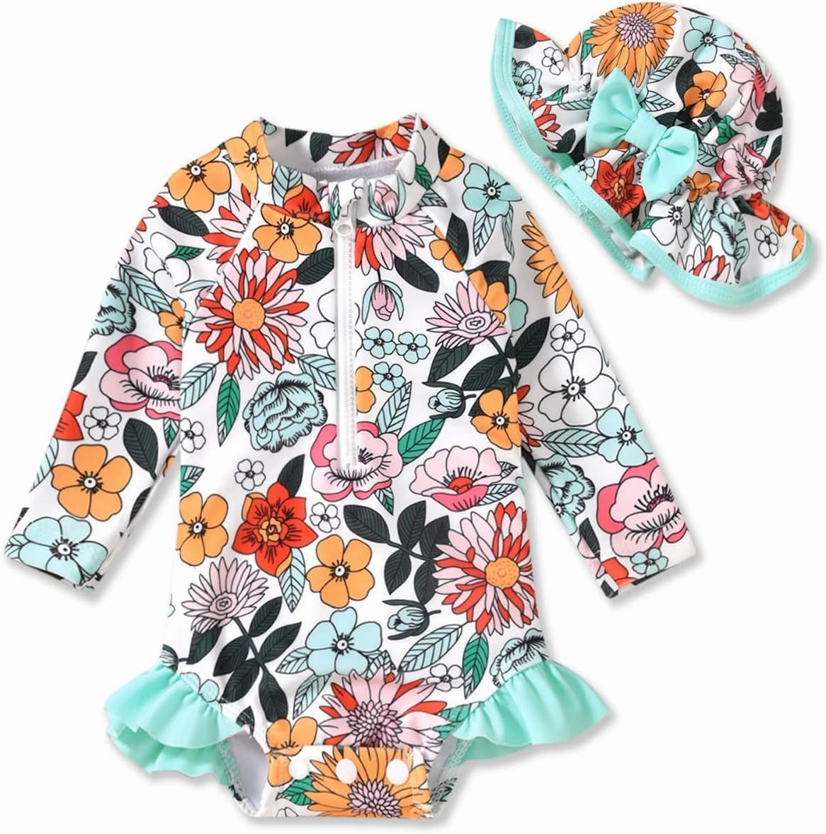 Aalizzwell Baby Girls Long Sleeve One Piece Swimsuit with Hat