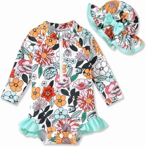 Aalizzwell Baby Girls Long Sleeve One Piece Swimsuit with Hat