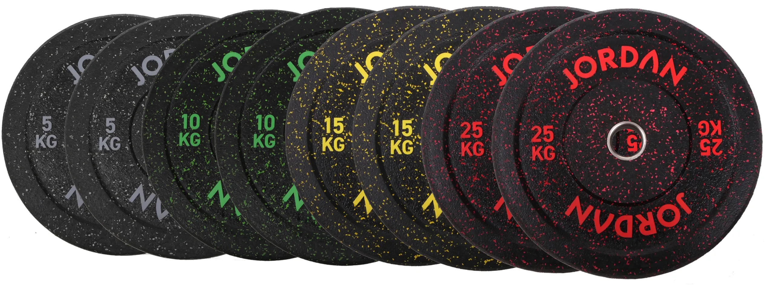 Act Fast Jordan HG Black Rubber Bumper Plate - Coloured Fleck - 150kg Set Everyones Talking, Multi Functional Trainers, Weight Bar Collars