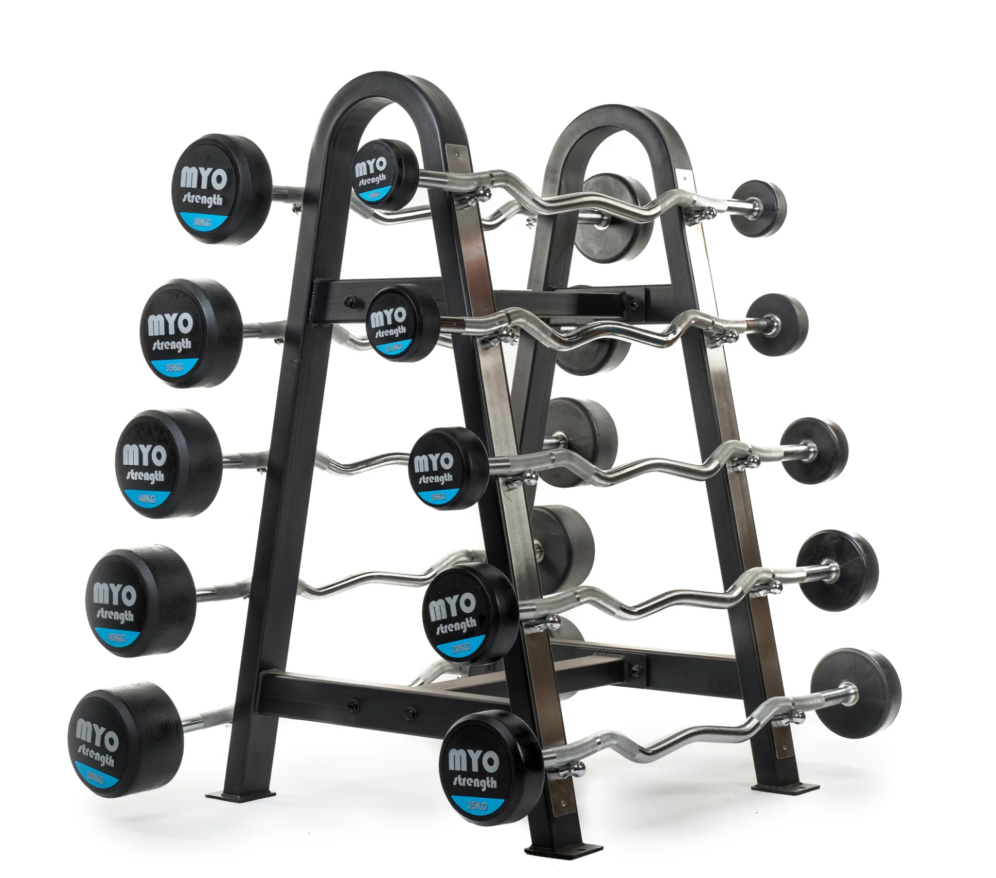 MYO Strength 10 Bar Double Sided Barbell Rack, Rower Accessories, Chin Up,Pull Up Bars