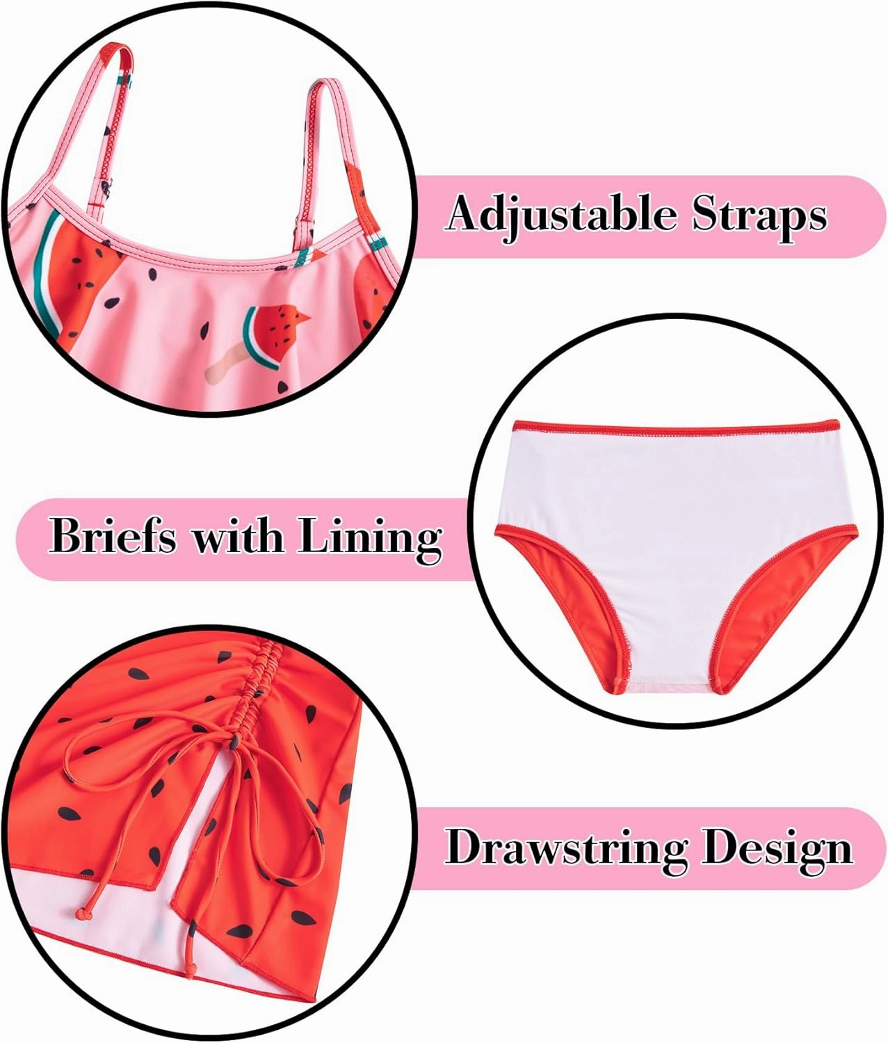 ADUKIDE Kids Girls Bathing Suit Cute 3 Piece Swimsuit Ruffle Sling Bikini Size 7-12T