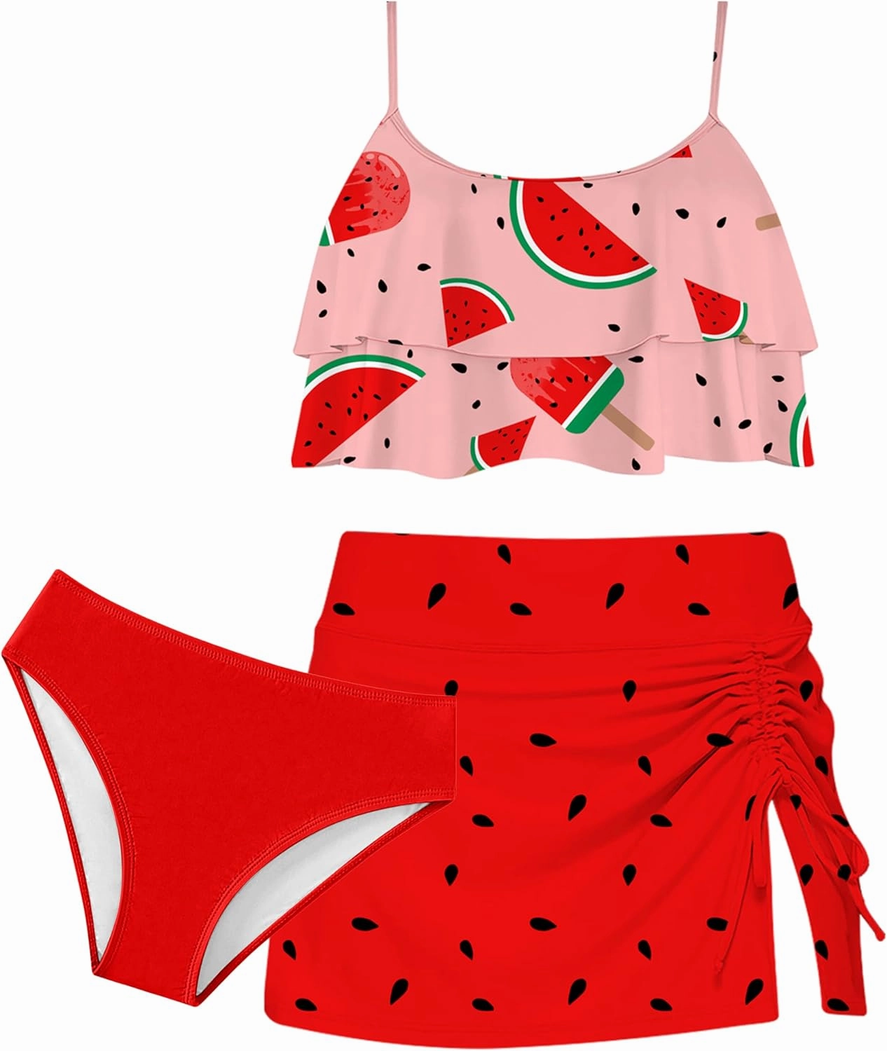 ADUKIDE Kids Girls Bathing Suit Cute 3 Piece Swimsuit Ruffle Sling Bikini Size 7-12T
