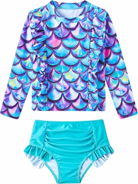 ADUKIDE Toddler Girl Swimsuit 2-6T Swimsuits for Girls Long Sleeve Bathing Suit for Toddler Girl 2 Piece Swimwear