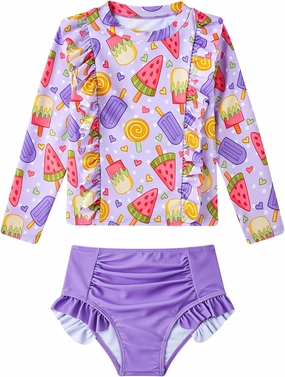 ADUKIDE Toddler Girl Swimsuit 2-6T Swimsuits for Girls Long Sleeve Bathing Suit for Toddler Girl 2 Piece Swimwear