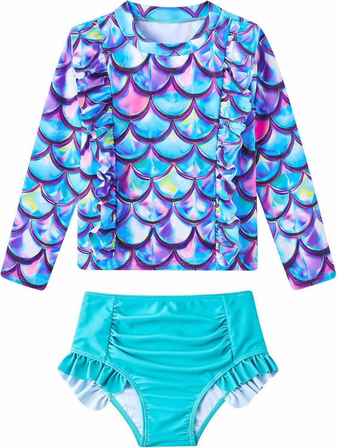 ADUKIDE Toddler Girl Swimsuit 2-6T Swimsuits for Girls Long Sleeve Bathing Suit for Toddler Girl 2 Piece Swimwear