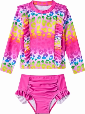 ADUKIDE Toddler Girl Swimsuit 2-6T Swimsuits for Girls Long Sleeve Bathing Suit for Toddler Girl 2 Piece Swimwear