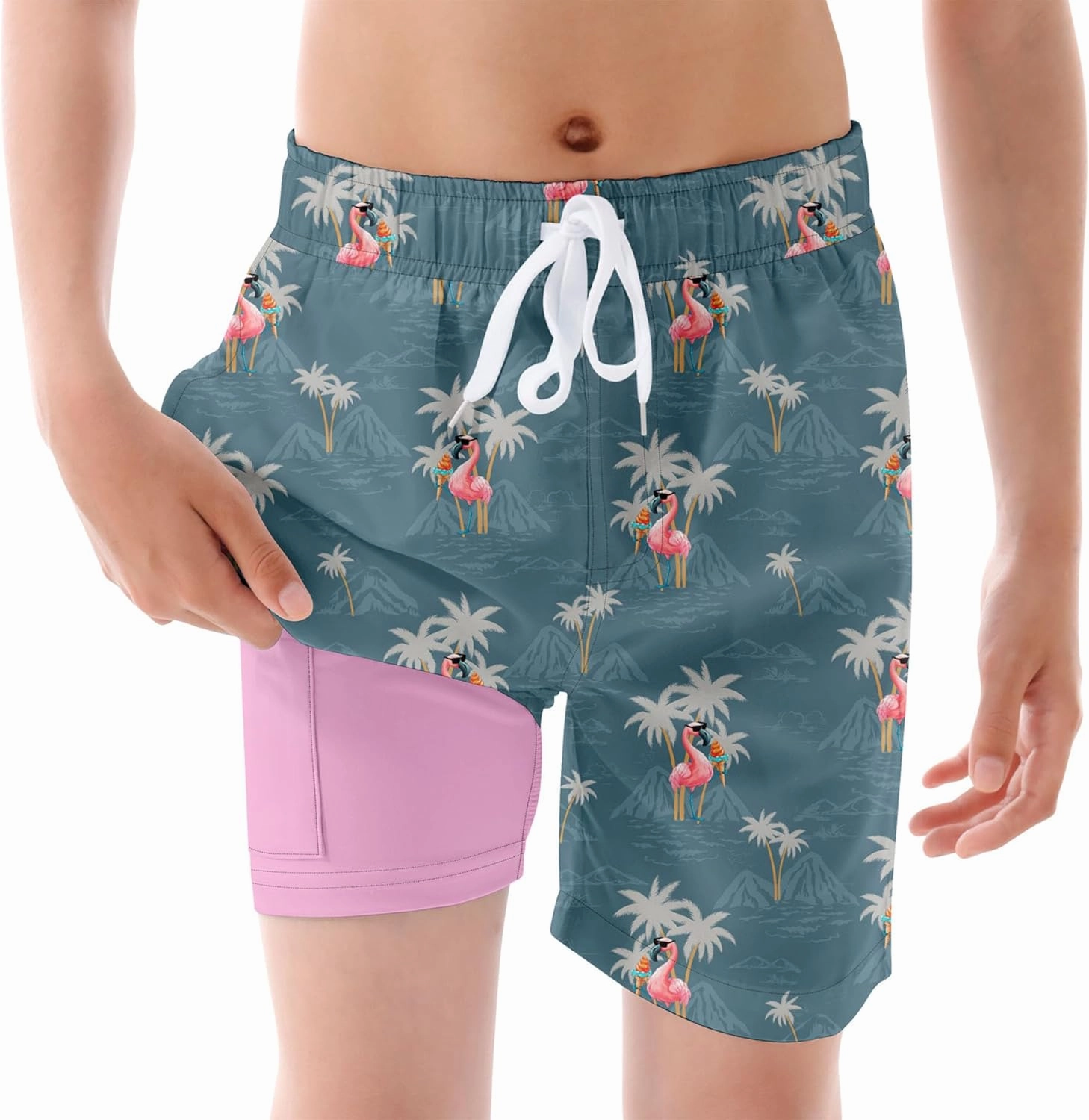 Ahegao Boys Swim Trunks with Compression Liner Big Kids Bathing Suit Quick Dry Board Shorts for 6-20 Years