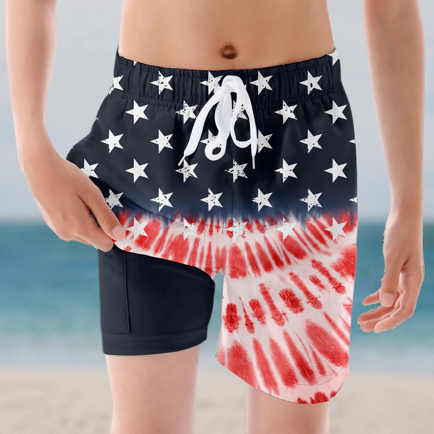 Ahegao Boys Swim Trunks with Compression Liner Big Kids Bathing Suit Quick Dry Board Shorts for 6-20 Years