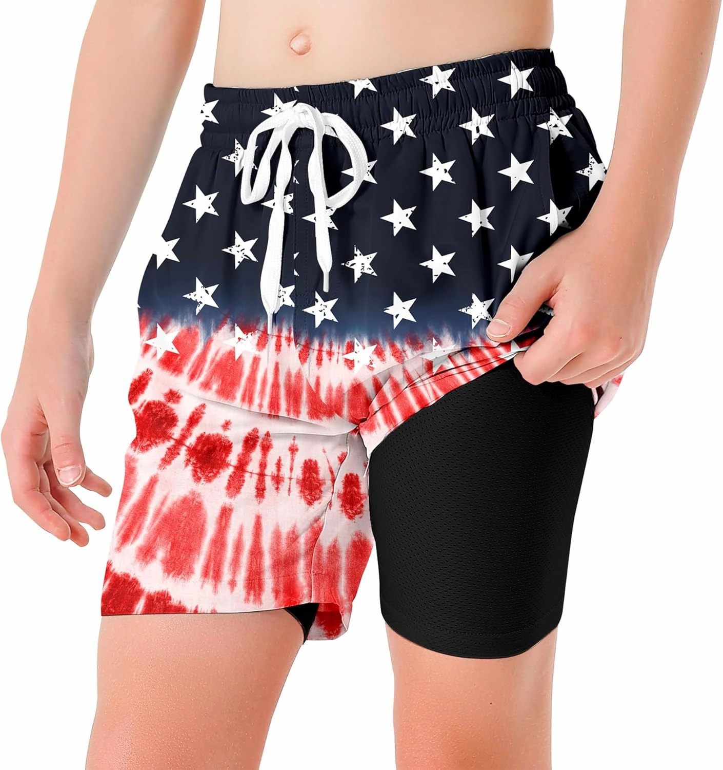 Ahegao Boys Swim Trunks with Compression Liner Big Kids Bathing Suit Quick Dry Board Shorts for 6-20 Years