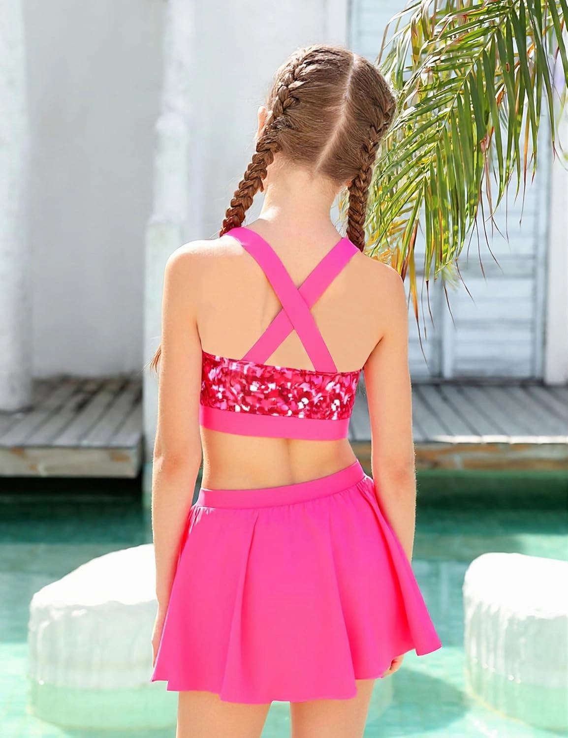 AIDEAONE Girls Swimsuit Two Piece Tankini Skirt Set with Boyshort Summer Beach Bathing Suit Size 6-13