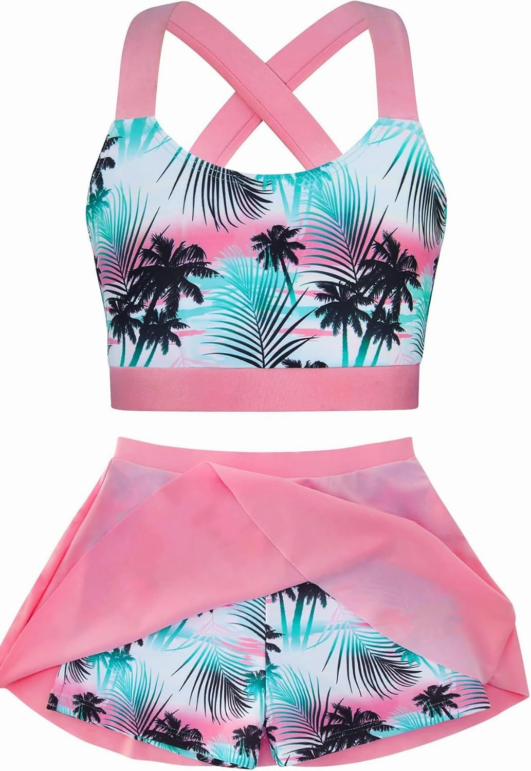 AIDEAONE Girls Swimsuit Two Piece Tankini Skirt Set with Boyshort Summer Beach Bathing Suit Size 6-13