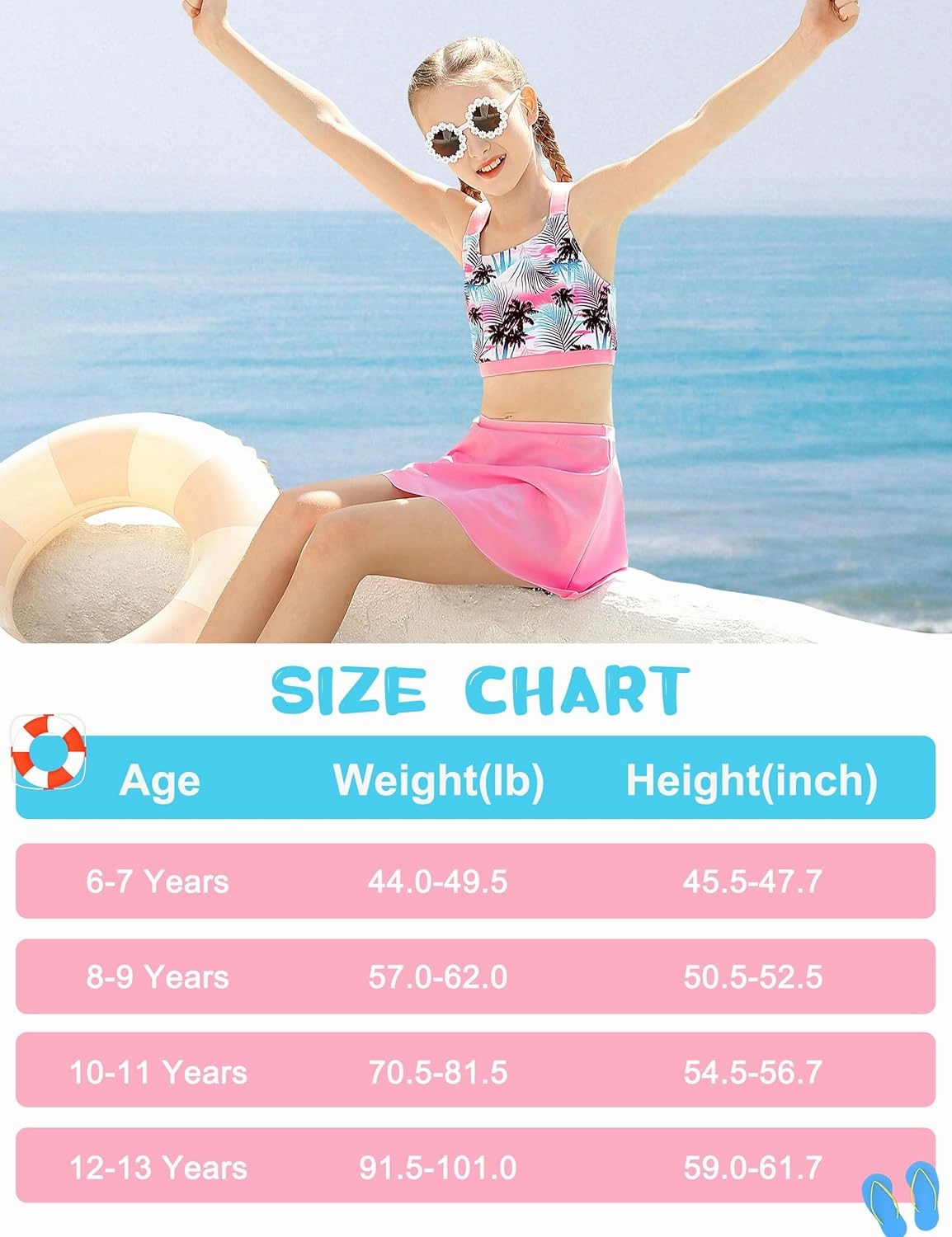 AIDEAONE Girls Swimsuit Two Piece Tankini Skirt Set with Boyshort Summer Beach Bathing Suit Size 6-13