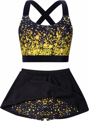AIDEAONE Girls Swimsuit Two Piece Tankini Skirt Set with Boyshort Summer Beach Bathing Suit Size 6-13