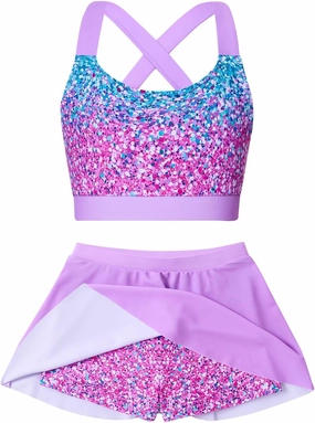 AIDEAONE Girls Swimsuit Two Piece Tankini Skirt Set with Boyshort Summer Beach Bathing Suit Size 6-13