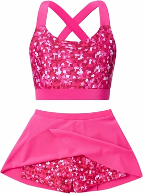 AIDEAONE Girls Swimsuit Two Piece Tankini Skirt Set with Boyshort Summer Beach Bathing Suit Size 6-13