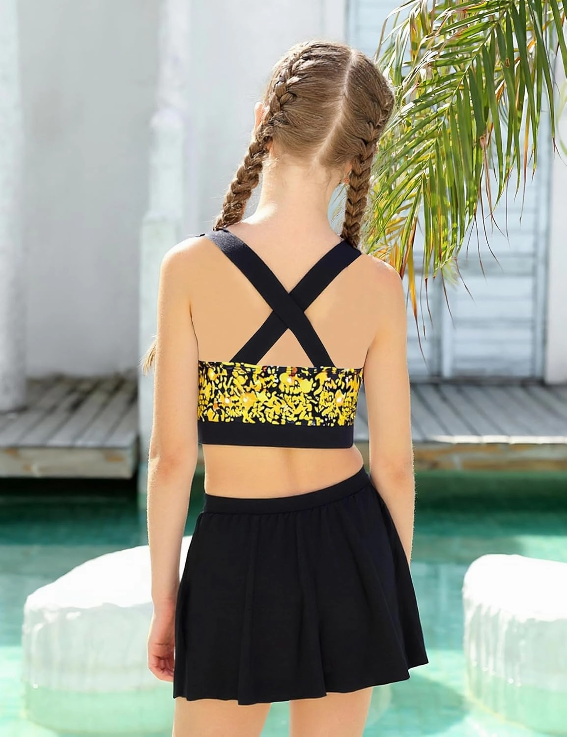 AIDEAONE Girls Swimsuit Two Piece Tankini Skirt Set with Boyshort Summer Beach Bathing Suit Size 6-13