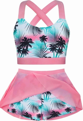 AIDEAONE Girls Swimsuit Two Piece Tankini Skirt Set with Boyshort Summer Beach Bathing Suit Size 6-13