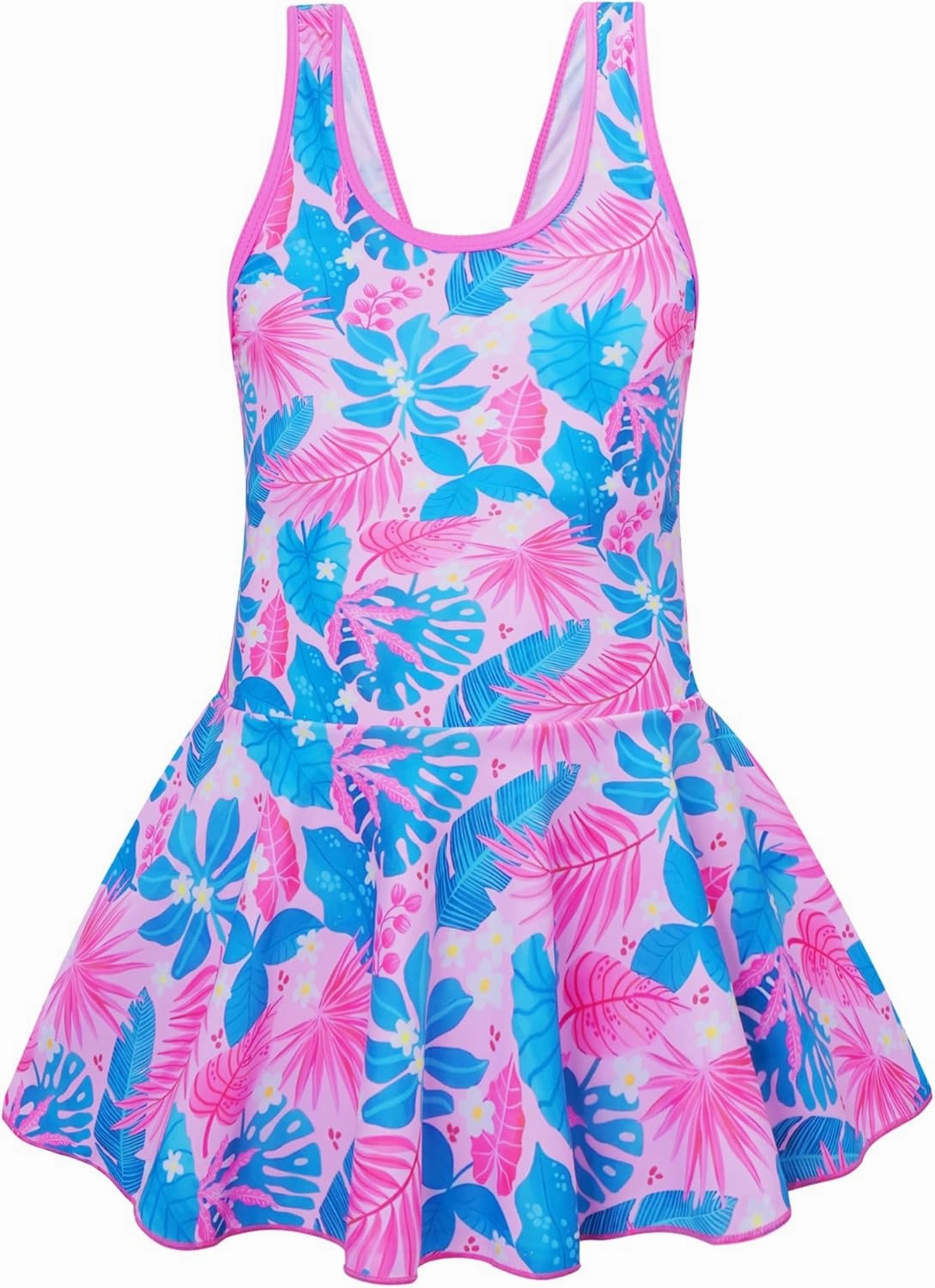 Akokvlar Girl One Piece Swimsuit with Skirt Bathing Suit Swimwear 3-16Y