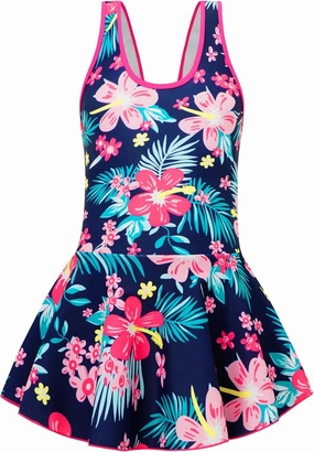 Akokvlar Girl One Piece Swimsuit with Skirt Bathing Suit Swimwear 3-16Y