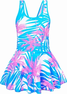 Akokvlar Girl One Piece Swimsuit with Skirt Bathing Suit Swimwear 3-16Y
