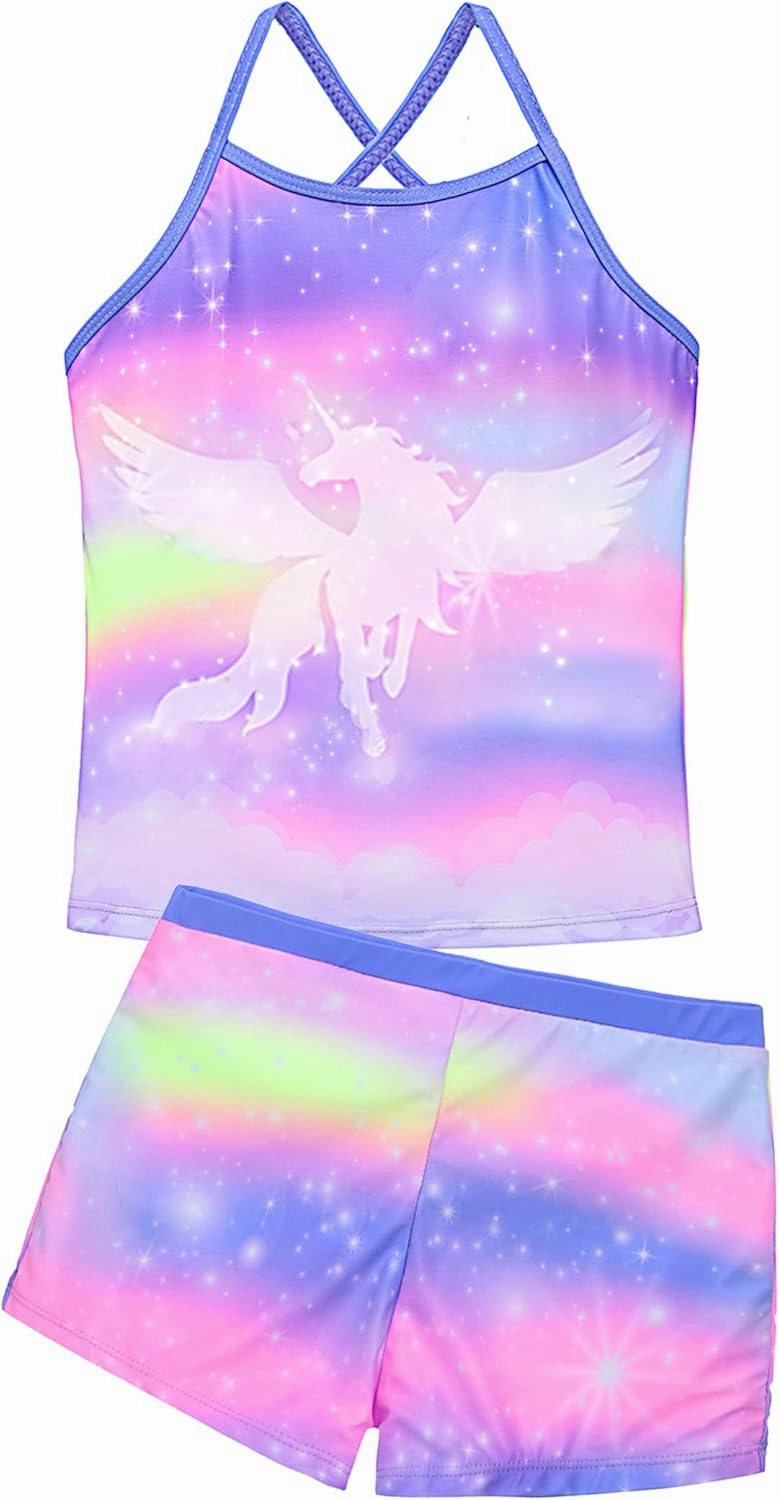 Akokvlar Girls Two Piece Bathing Suit Swimsuit Tankini Swimwear with Boyshort