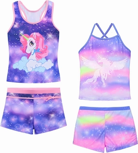 Akokvlar Girls Two Piece Bathing Suit Swimsuit Tankini Swimwear with Boyshort