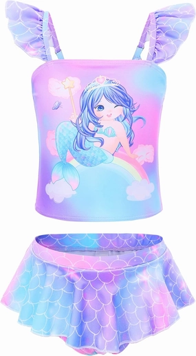 Akokvlar Two Pieces Swimsuit Mermaid Bikinis Tankini Bathing Suit for Little Girls