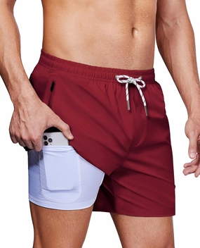 Alimens & Gentle Mens Swim Trunks 5" with Compression Linner Swim Shorts with Zipper Pocket Quick Dry Board Shorts for Men