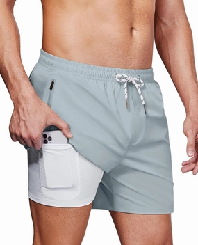 Alimens & Gentle Mens Swim Trunks 5" with Compression Linner Swim Shorts with Zipper Pocket Quick Dry Board Shorts for Men