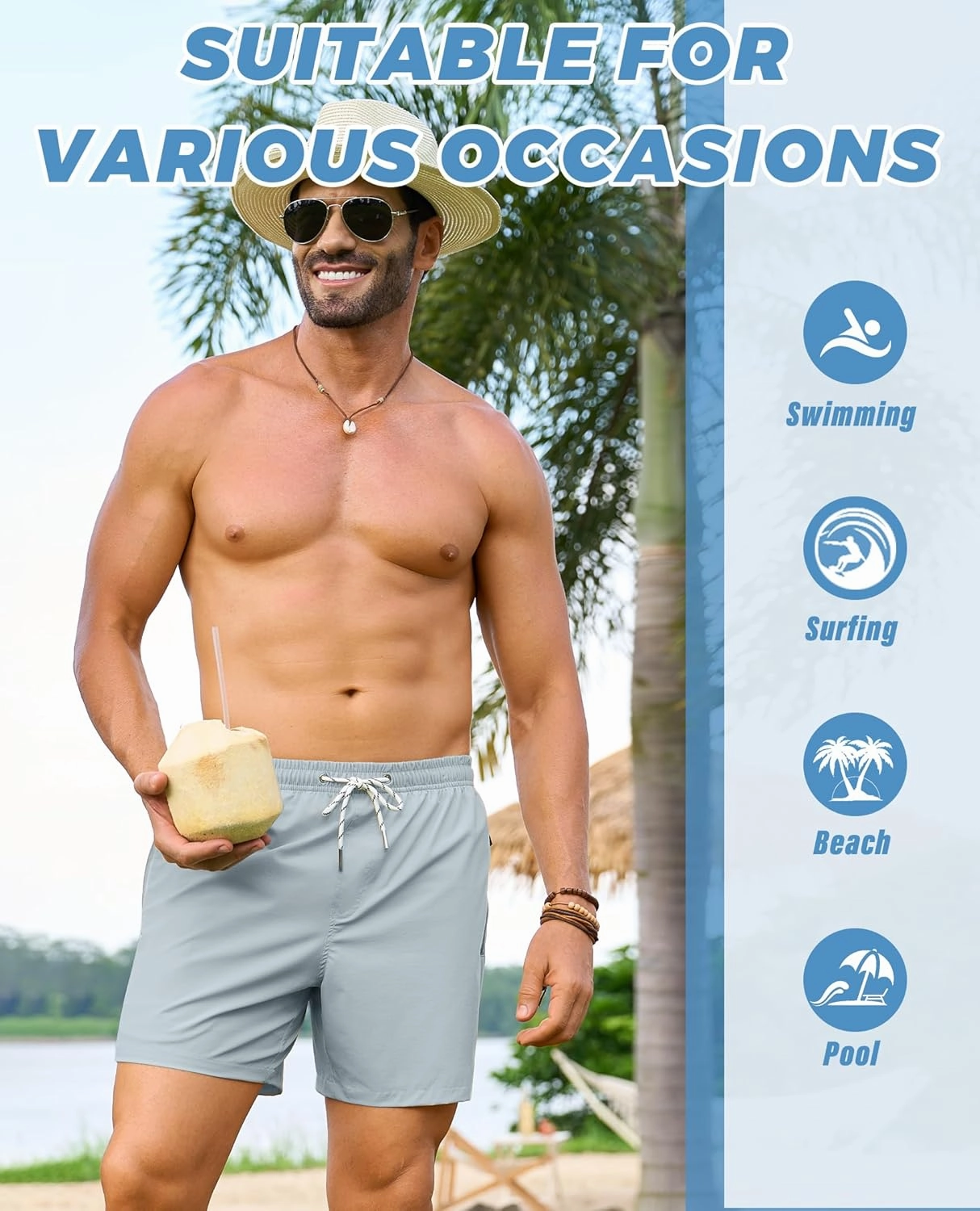 Alimens & Gentle Mens Swim Trunks 5" with Compression Linner Swim Shorts with Zipper Pocket Quick Dry Board Shorts for Men