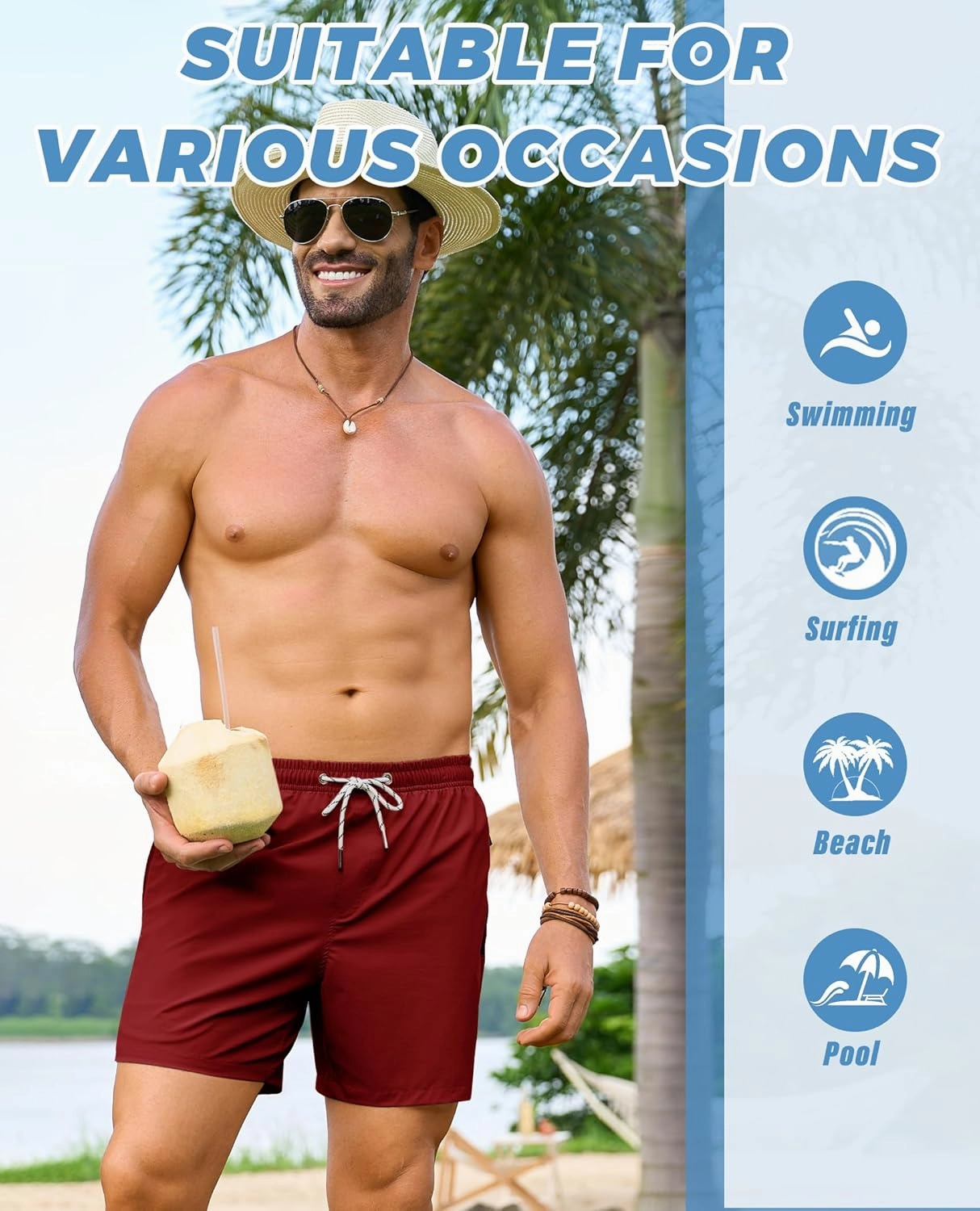 Alimens & Gentle Mens Swim Trunks 5" with Compression Linner Swim Shorts with Zipper Pocket Quick Dry Board Shorts for Men