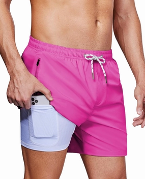 Alimens & Gentle Mens Swim Trunks 5" with Compression Linner Swim Shorts with Zipper Pocket Quick Dry Board Shorts for Men