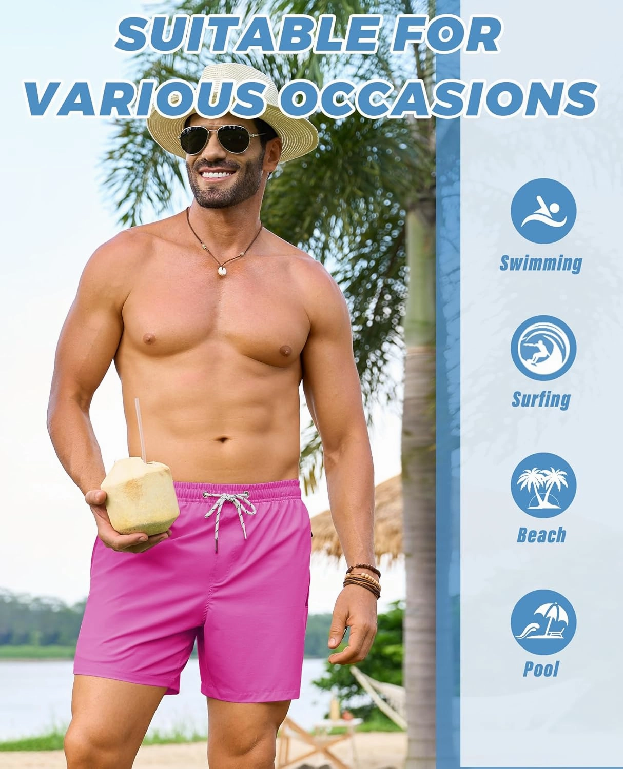 Alimens & Gentle Mens Swim Trunks 5" with Compression Linner Swim Shorts with Zipper Pocket Quick Dry Board Shorts for Men