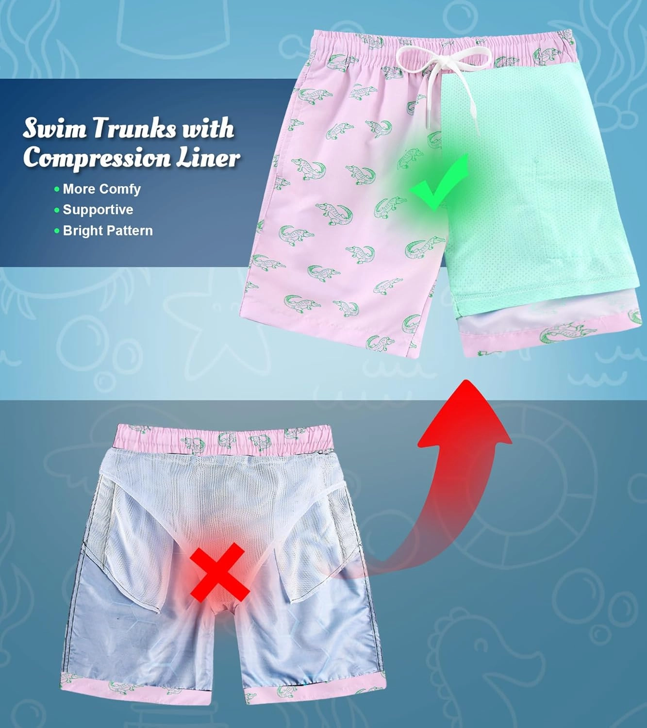 ALISISTER Boys Swim Trunks Compression Liner Swim Shorts Bathing Suit with Boxer Brief Quick Dry Swimwear 7-20T