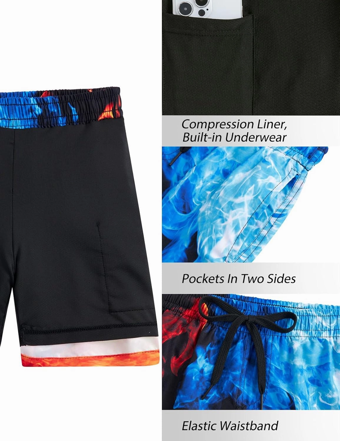 ALISISTER Boys Swim Trunks with Compression Liner with Pockets Bathing Suit 2-20 Years Old