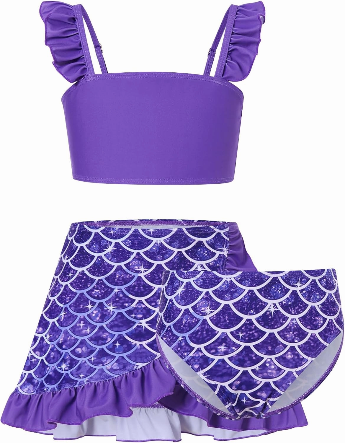 ALISISTER Girls Bathing Suits 3 Piece Swimsuit Summer Bikini Tankini Sets with Cover Up Skirt for 5-12 Years