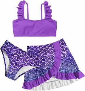 ALISISTER Girls Bathing Suits 3 Piece Swimsuit Summer Bikini Tankini Sets with Cover Up Skirt for 5-12 Years