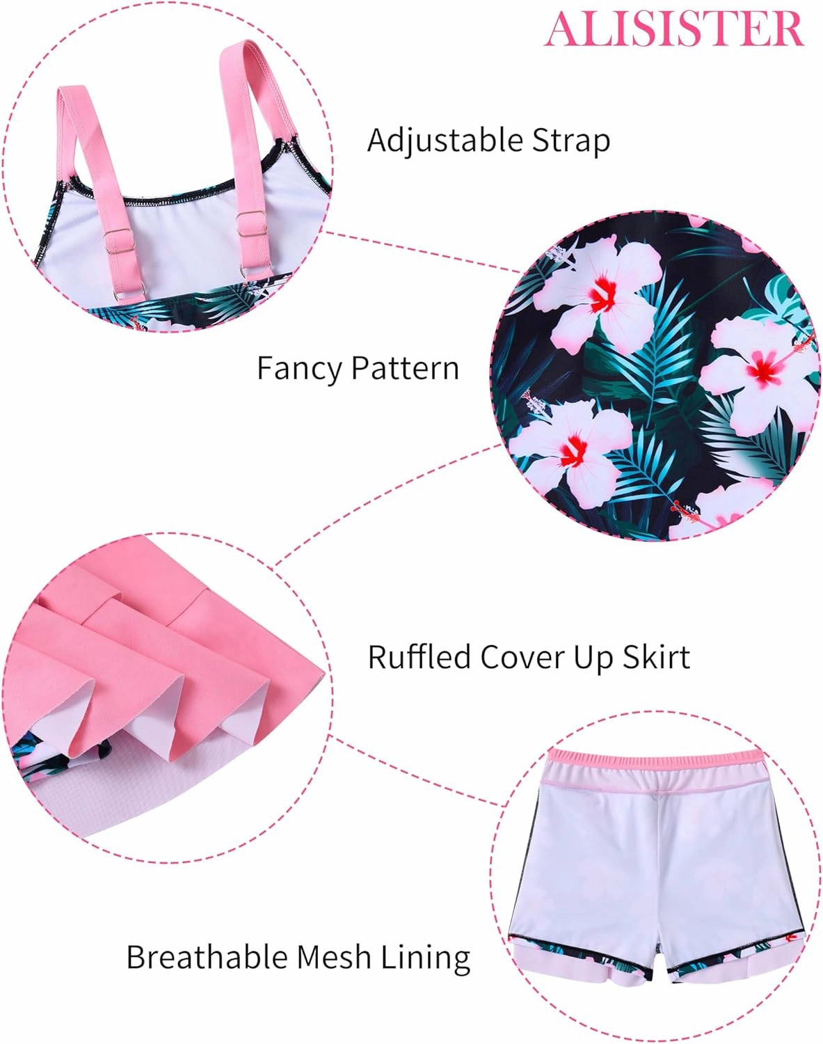 ALISISTER Girls Tankini Swimsuit Two Piece Bathing Suits Summer Beach Swimwear with Shorts for 7-12 Years
