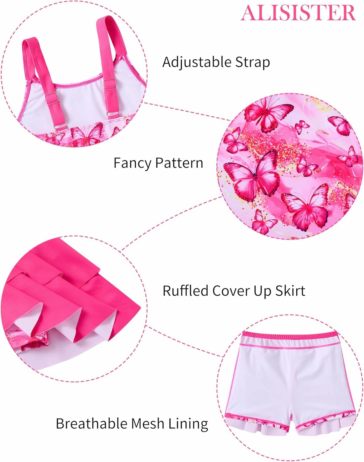 ALISISTER Girls Tankini Swimsuit Two Piece Bathing Suits Summer Beach Swimwear with Shorts for 7-12 Years