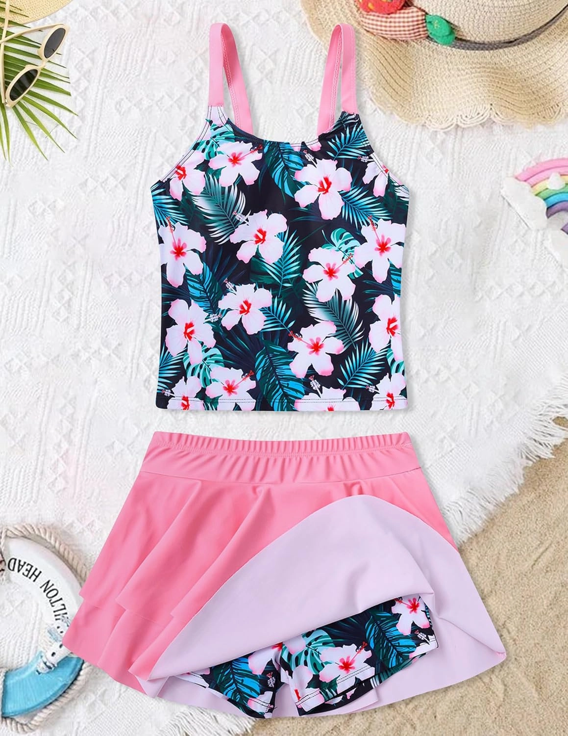 ALISISTER Girls Tankini Swimsuit Two Piece Bathing Suits Summer Beach Swimwear with Shorts for 7-12 Years